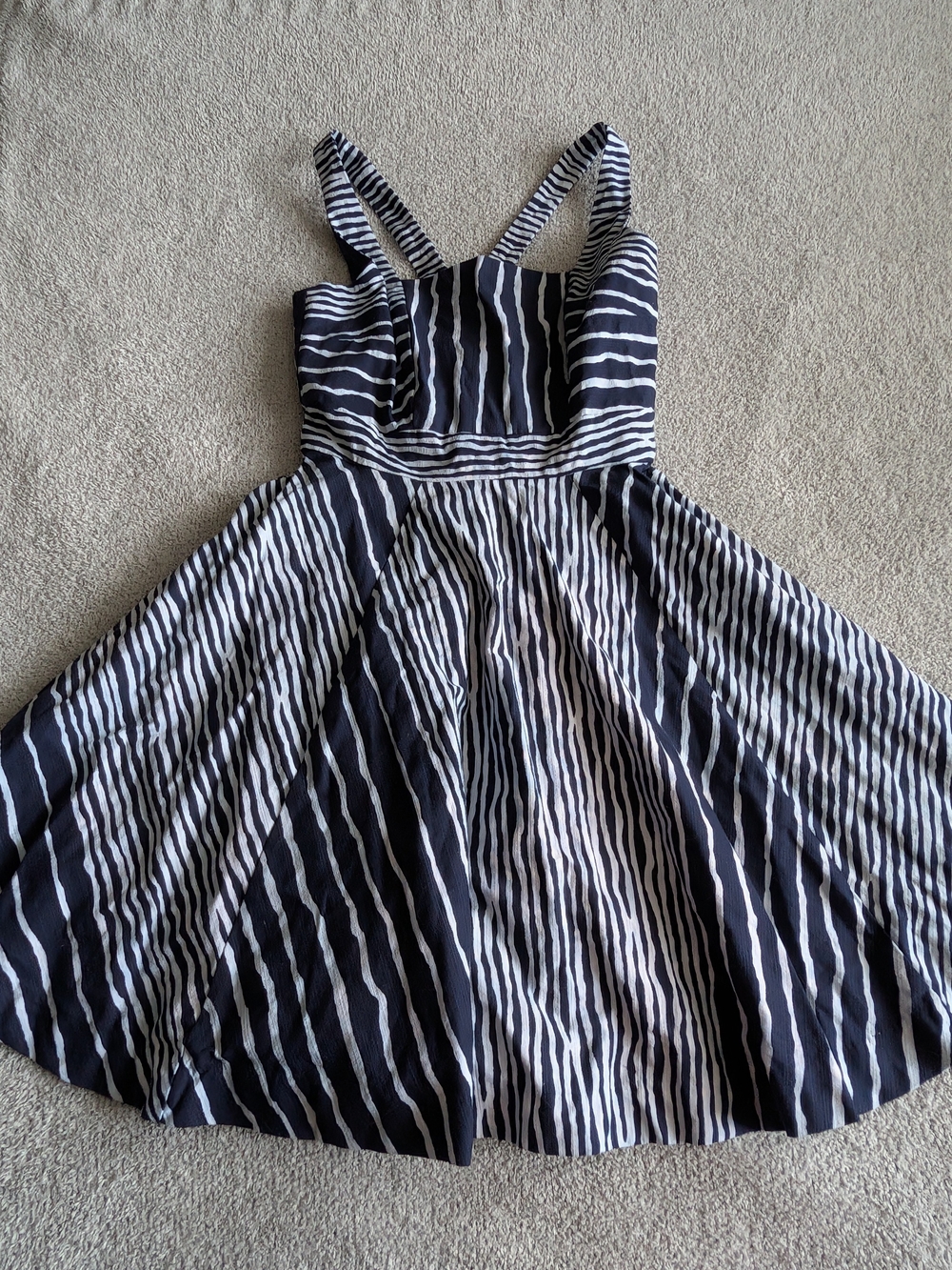 🌼B2G1🌼 eva mendes NY & Co Navy & White Striped Fit-and-Flare Midi Dress
